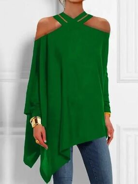 Uoozee Green Off the shoulder asymmetrical tunic oversized Sz XL